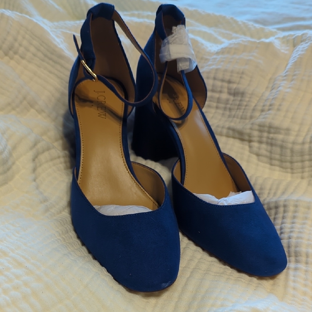 J. Crew Blue Suede Heels with Ankle Strap